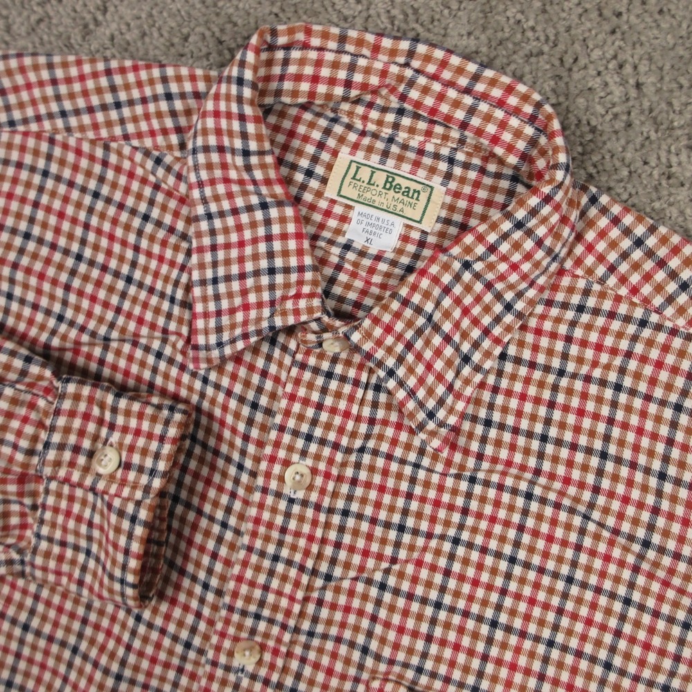 LL Bean Shirt Mens XL Red Check Plaid Made In USA Twill Outdoor Work Button Up